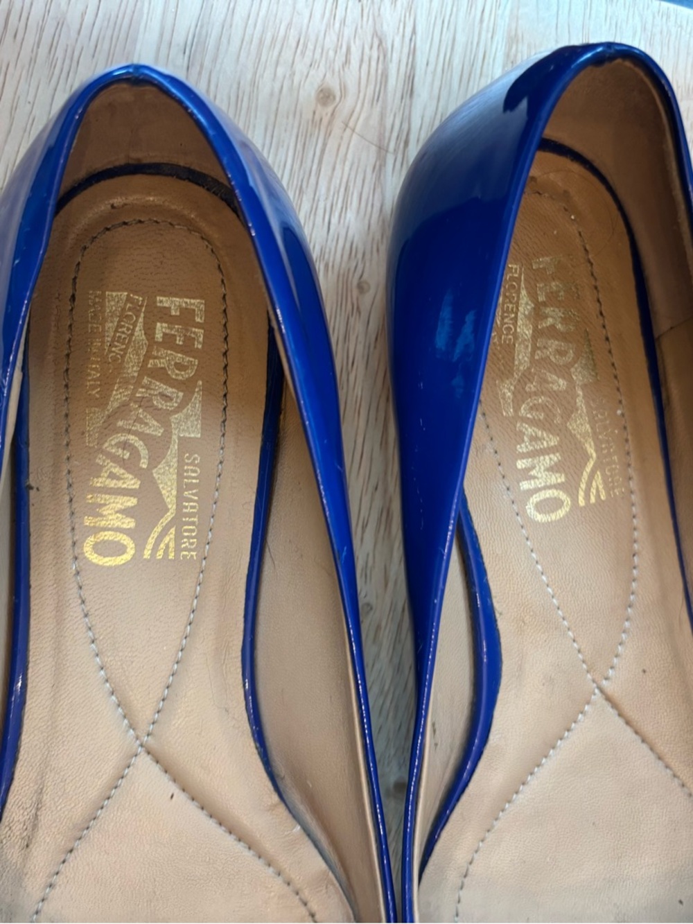 Salvatore Ferragamo Royal Blue Patent Vara Bow Flats sz 6.5 - Picture 2 of 10